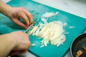 Cutting onion with Knife